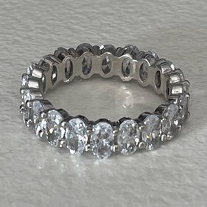 Eternity CZ oval shape ring in silver